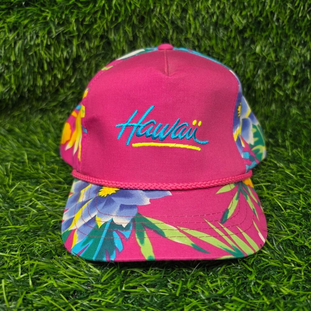 Hawaiian Headwear Trucker Hat Mens OSFA Pink Tropical Floral Rope Detail 0091